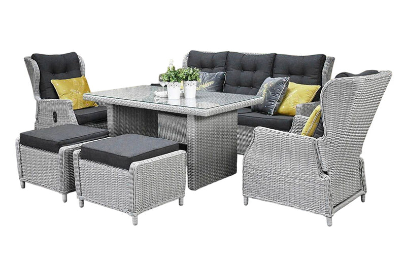Barcelona Verstelbare Dining Loungeset 3-zits + 2 stoelen - Light Kobo Grey