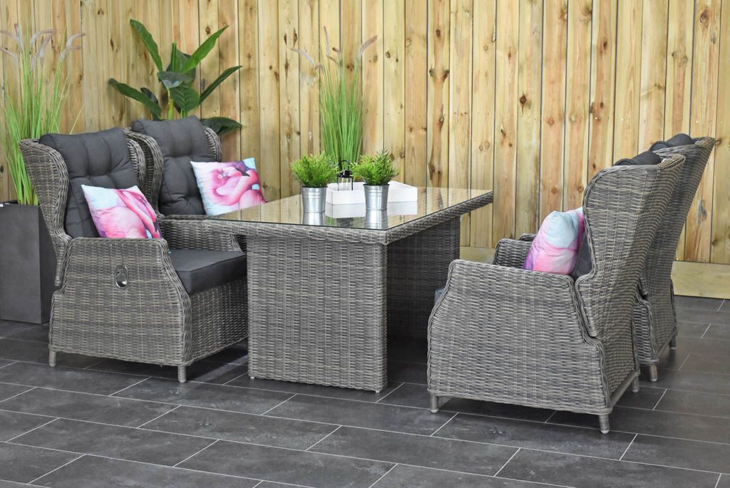 Barcelona Verstelbare Dining Loungeset 4 stoelen Kobo Grey - vooraanzicht - Outnest Prestige