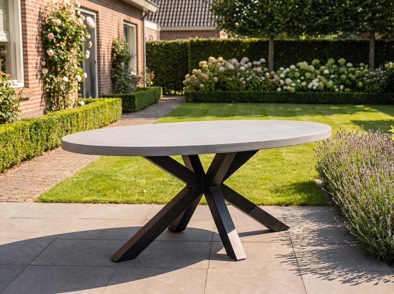 Bixley Ovale Tuintafel 240 cm - Polystone in een sfeervolle tuin - Outnest tuinmeubelen
