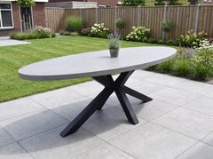 Bixley Ovale Tuintafel 280 cm - Polystone in een sfeervolle tuin - Outnest tuinmeubelen