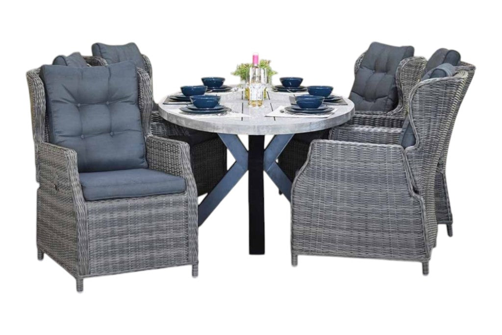 Bixley-Barcelona verstelbare Tuinset 6 Personen - Acacia / Kobo Grey