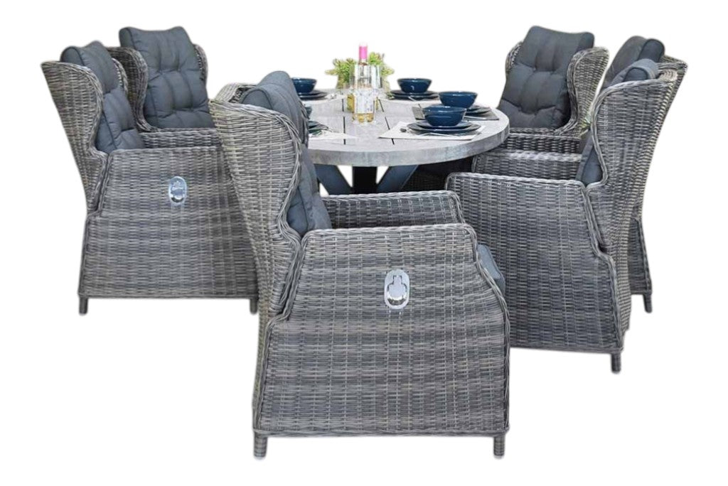 Bixley-Barcelona verstelbare Tuinset 6 Personen - Acacia / Kobo Grey