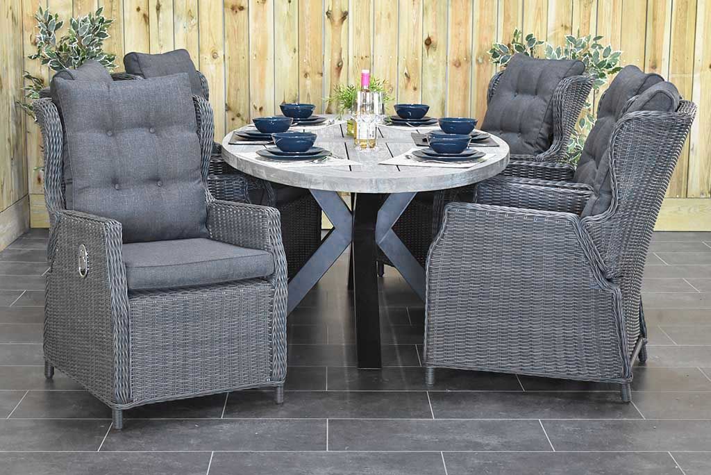 Bixley-Barcelona verstelbare Tuinset 6 Personen - Acacia / Rock Grey