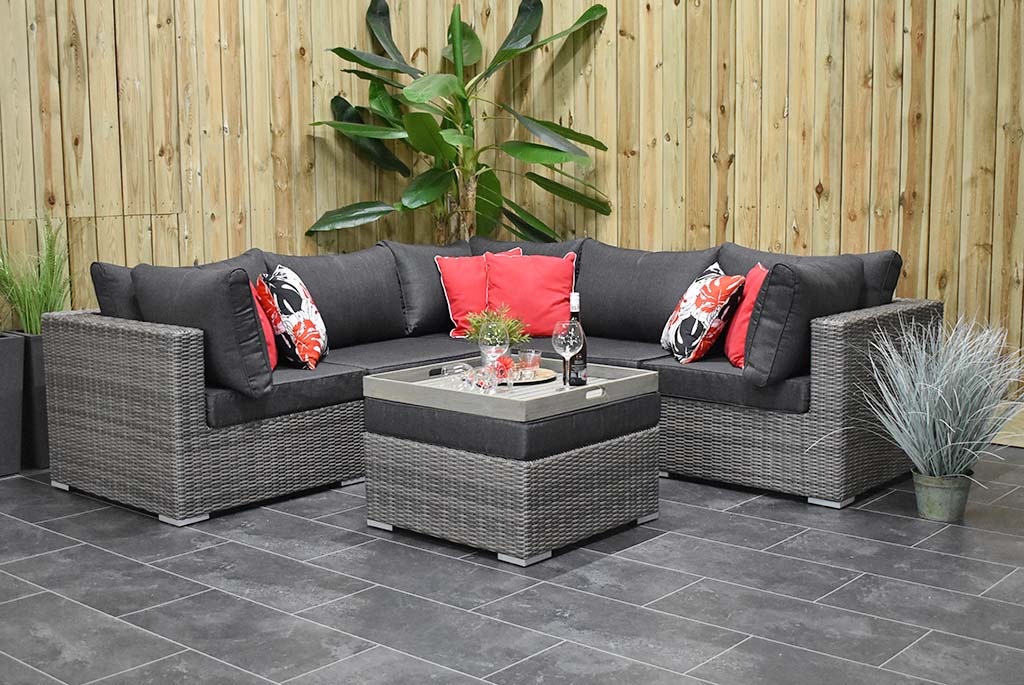 Boston Hoek Loungebank Natural Grey met hocker - Outnest tuinmeubelen