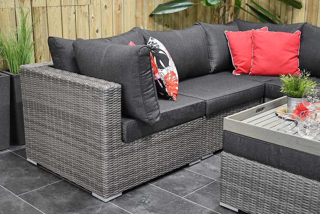 Boston Hoek Loungebank Natural Grey kussens donker antraciet - Outnest tuinmeubelen