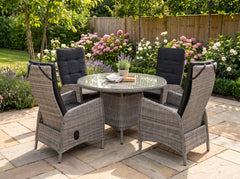 Brasil-Kansas Verstelbare Tuinset 4 Personen - Glas / Natural Grey in een sfeervolle tuin - Outnest tuinmeubelen
