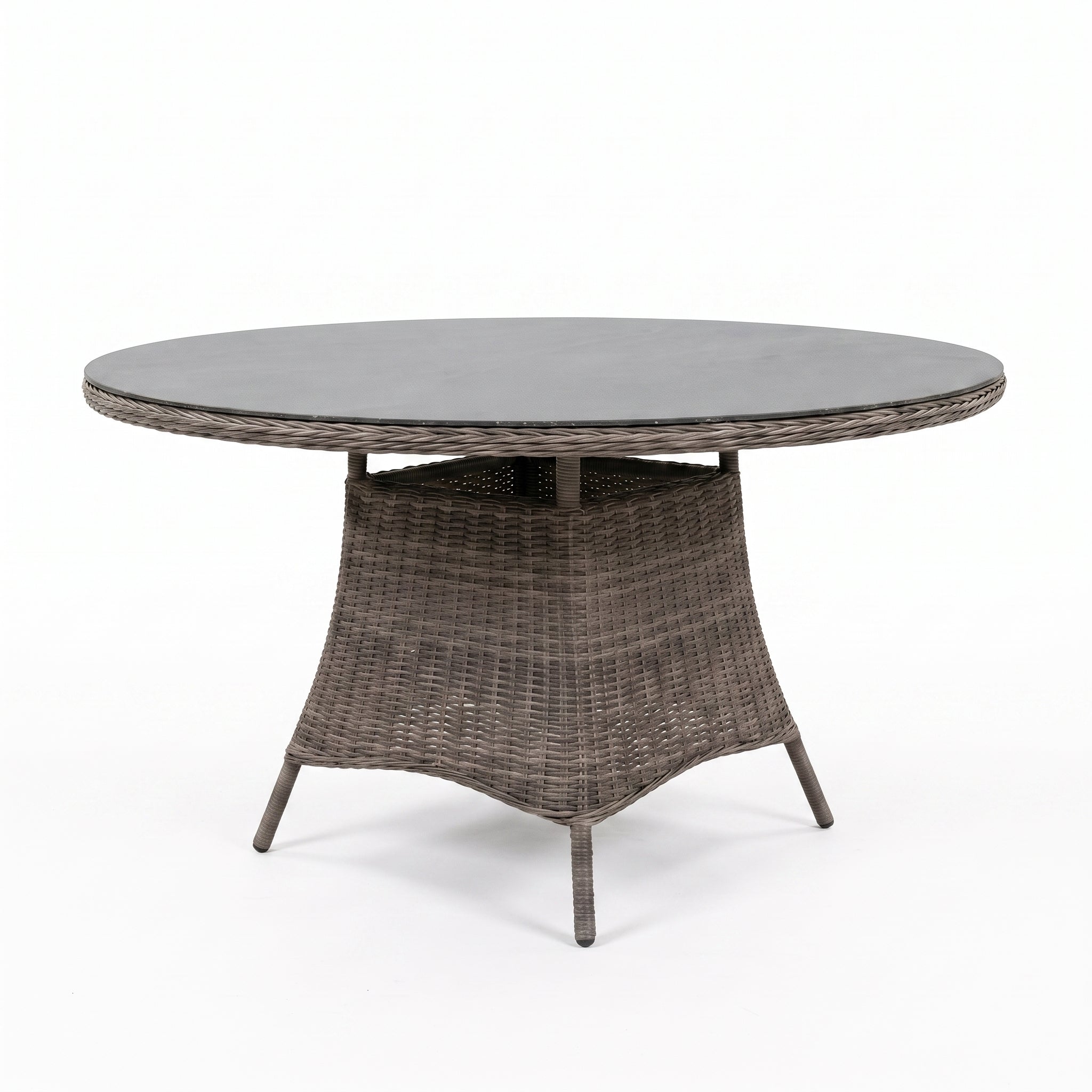 Brasil Ronde Tuintafel 120 cm - Glas / Natural Grey in een sfeervolle tuin - Outnest tuinmeubelen