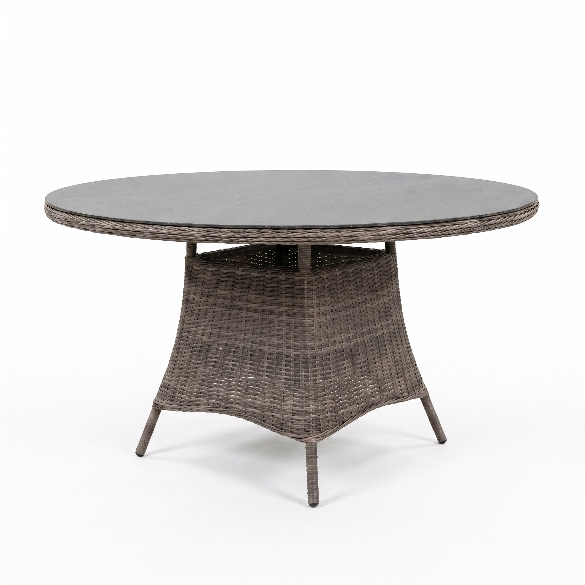 Brasil Ronde Tuintafel 120 cm - Glas / Rock Grey in een sfeervolle tuin - Outnest tuinmeubelen