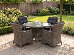 Brasil-San Francisco Tuinset 4 Personen - Glas / Kobo Grey in een sfeervolle tuin - Outnest tuinmeubelen