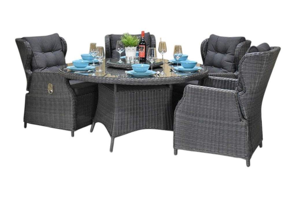 Rio-Barcelona verstelbare Tuinset 6 Personen - Glas / Rock Grey
