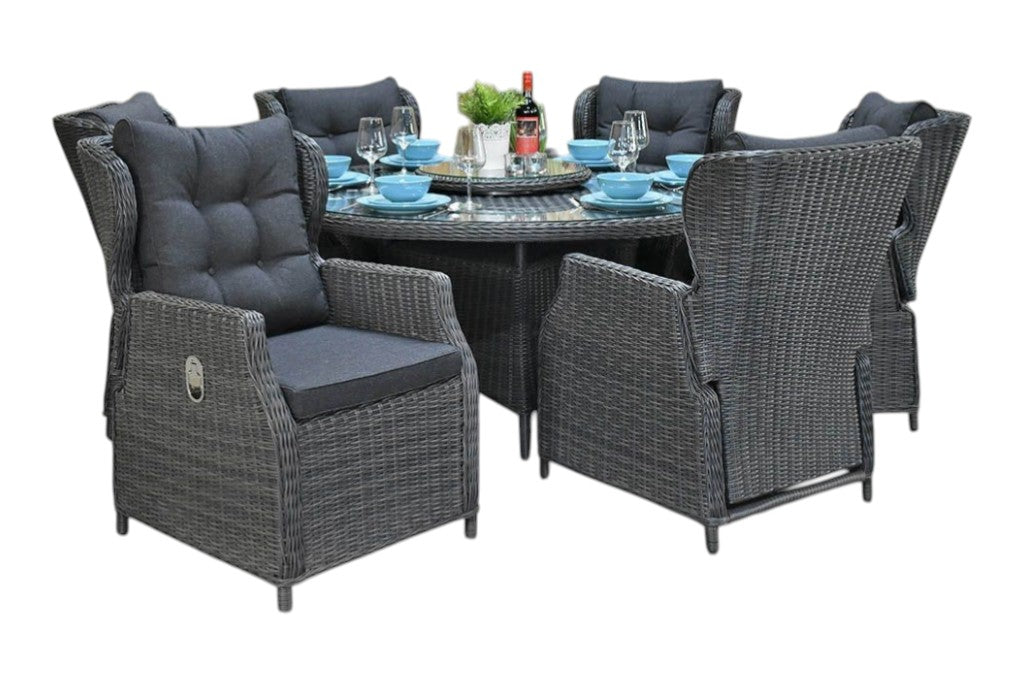 Rio-Barcelona verstelbare Tuinset 6 Personen - Glas / Rock Grey