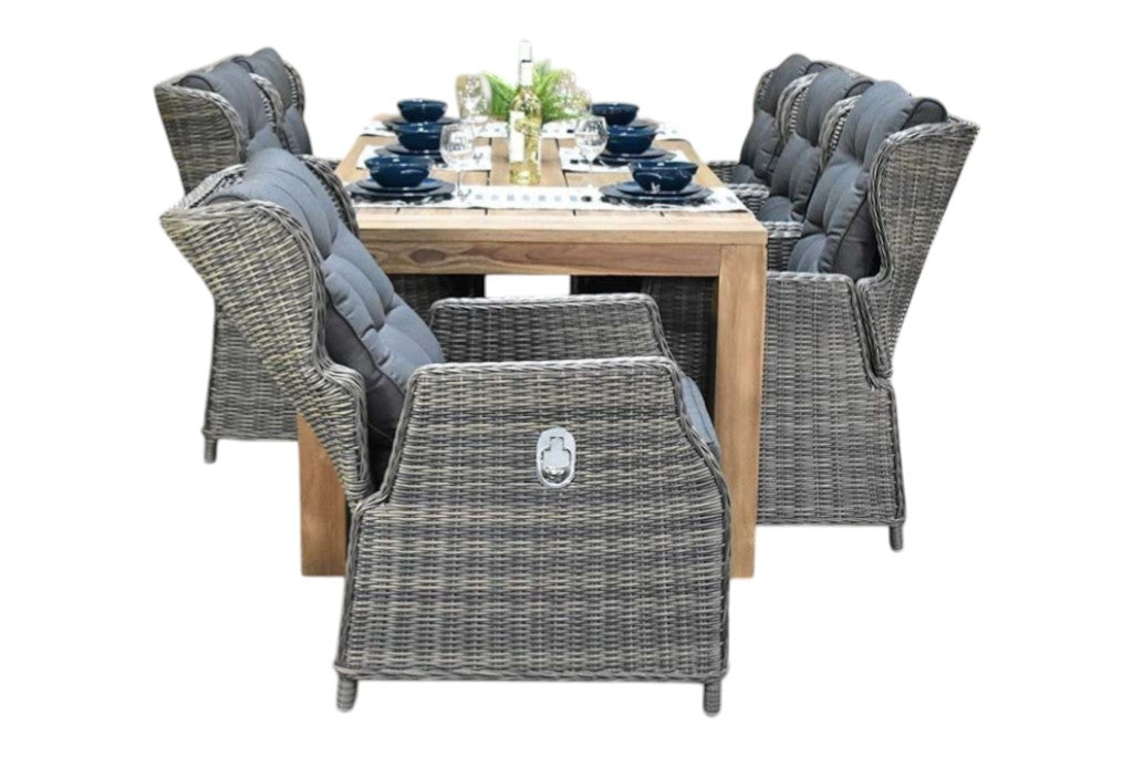 Cancun-Barcelona verstelbare Tuinset 6 Personen - Acacia / Teak