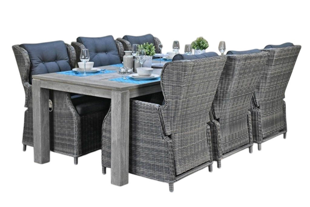 Cancun-Barcelona verstelbare Tuinset 6 Personen - Acacia / Kobo Grey