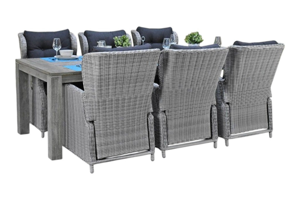 Cancun-Barcelona verstelbare Tuinset 6 Personen - Acacia / Light Kobo Grey