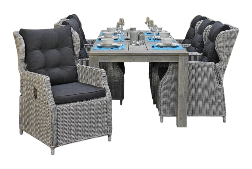 Cancun-Barcelona verstelbare Tuinset 6 Personen - Acacia / Light Kobo Grey