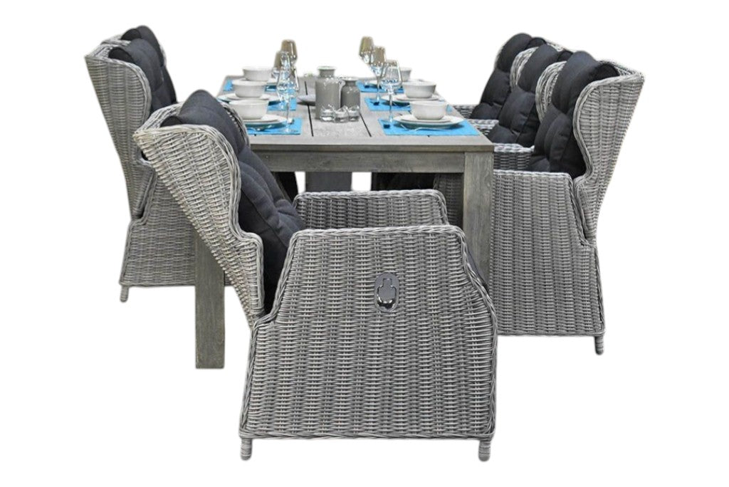 Cancun-Barcelona verstelbare Tuinset 6 Personen - Acacia / Light Kobo Grey