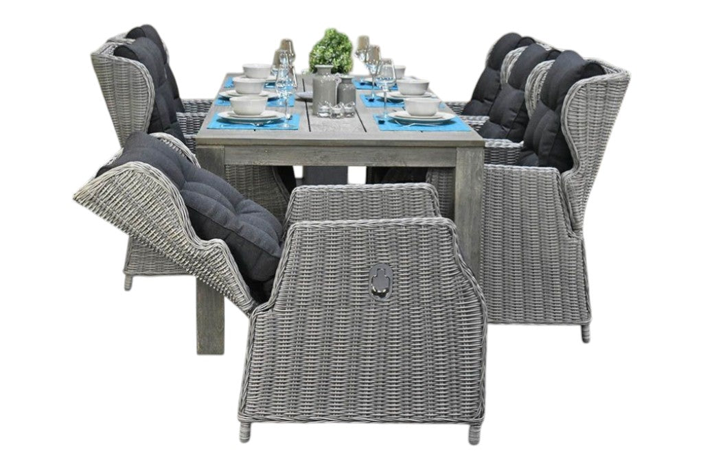 Cancun-Barcelona verstelbare Tuinset 6 Personen - Acacia / Light Kobo Grey