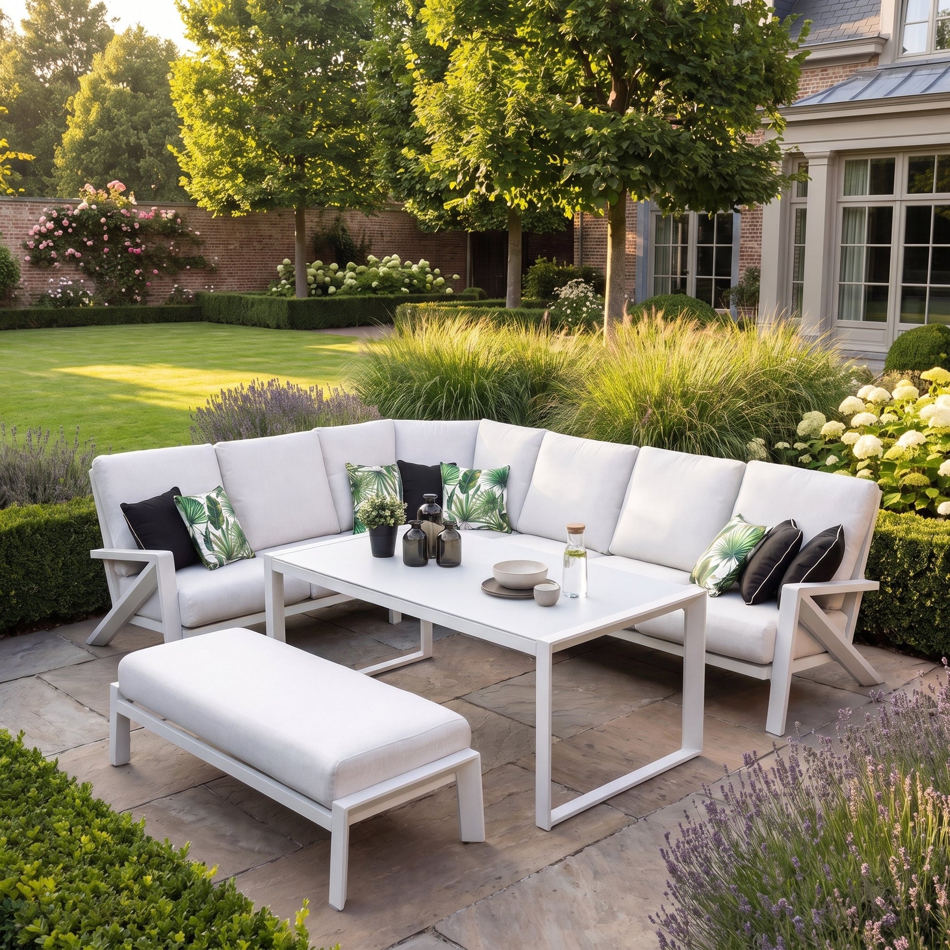 Carini Hoek Loungeset White met hoge tafel studiofoto