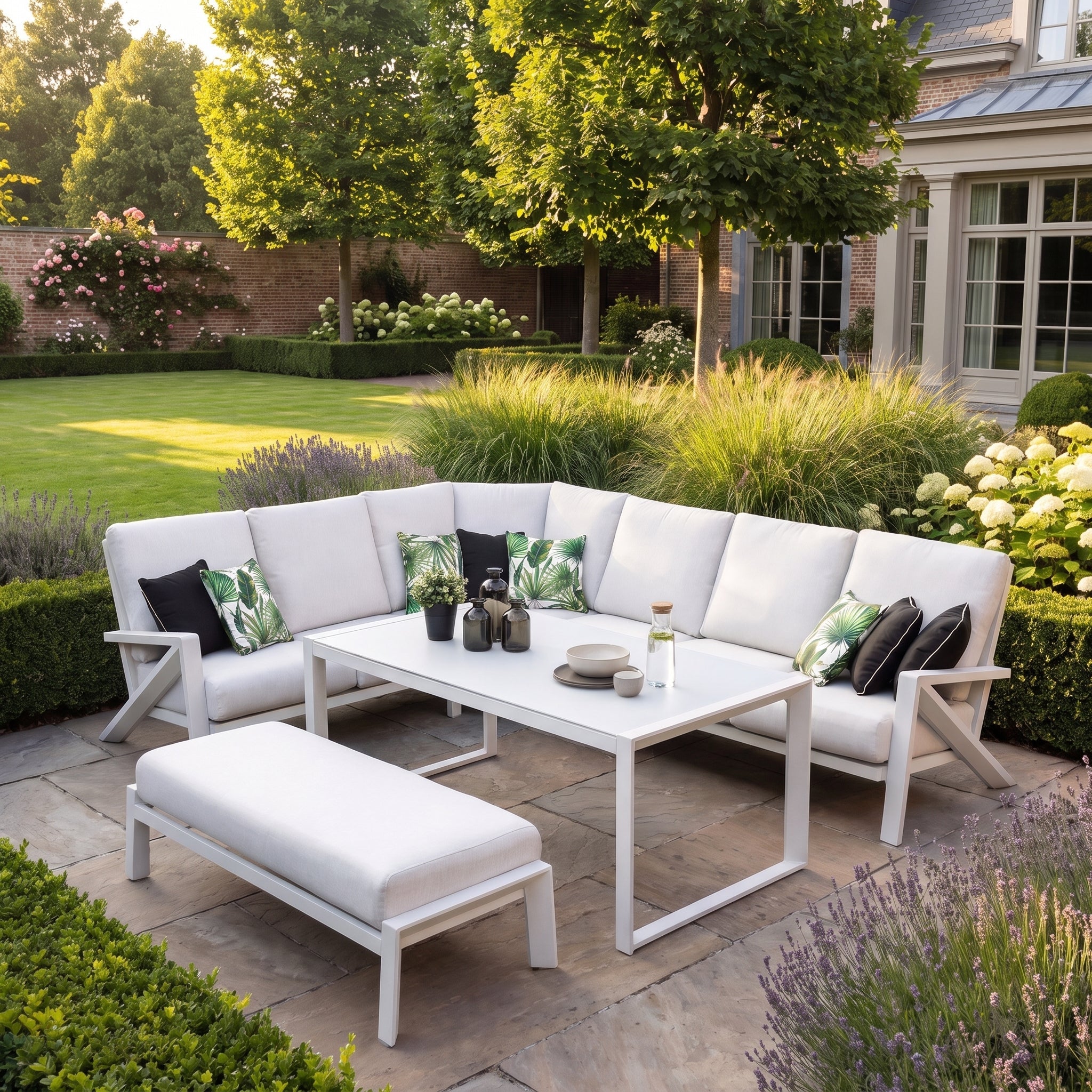 Carini Hoek Loungeset White met hoge tafel studiofoto