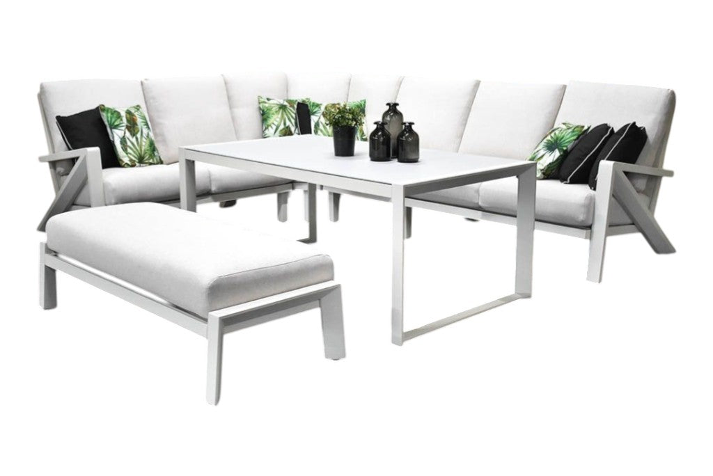 Carini Hoek Loungeset - White / Hoge tafel