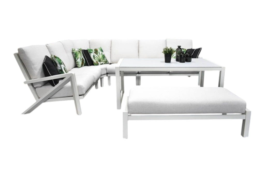 Carini Hoek Loungeset - White / Hoge tafel