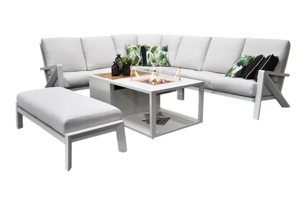 Carini Hoek Loungeset - White / Vuurtafel
