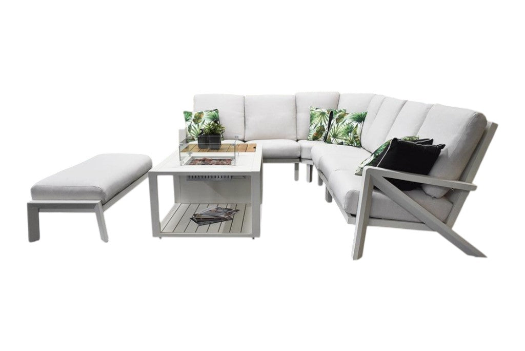 Carini Hoek Loungeset - White / Vuurtafel