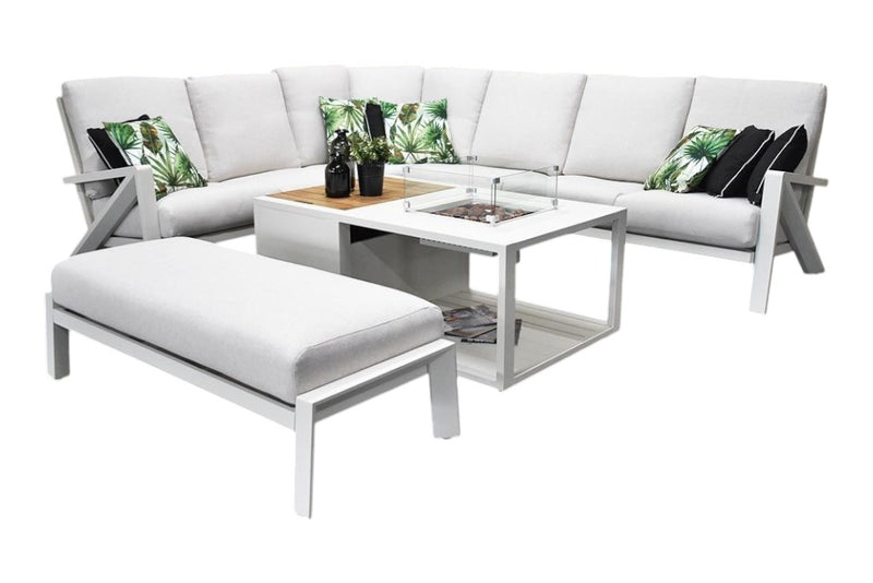 Carini Hoek Loungeset - White / Vuurtafel