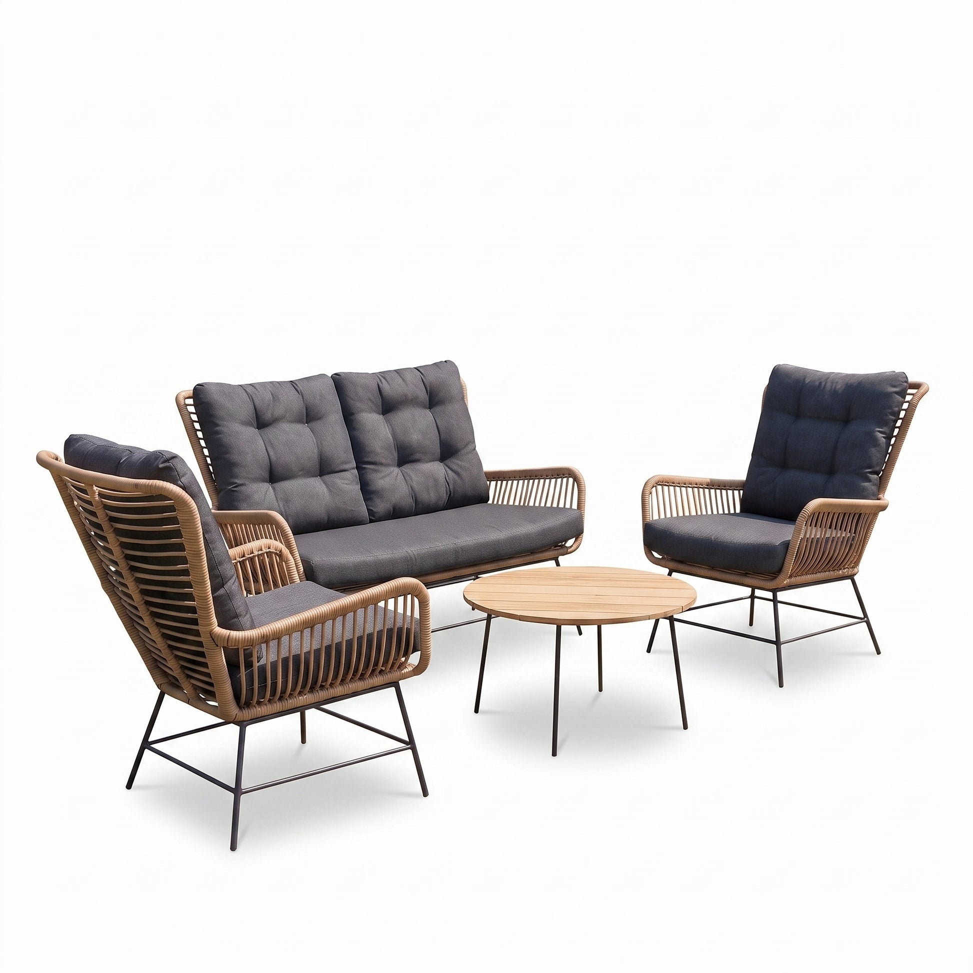 Carlton Loungeset 2-zits + 2 stoelen - Bamboo / Bamboo in een sfeervolle tuin - Outnest tuinmeubelen