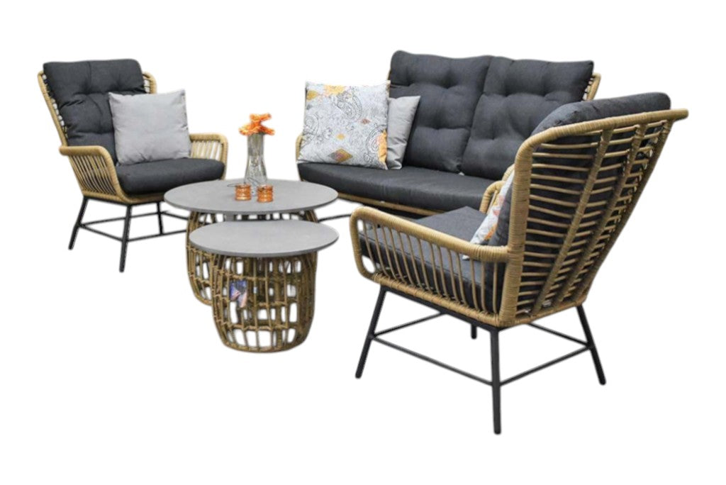 Carlton Loungeset 2-zits + 2 stoelen - Polystone / Bamboo