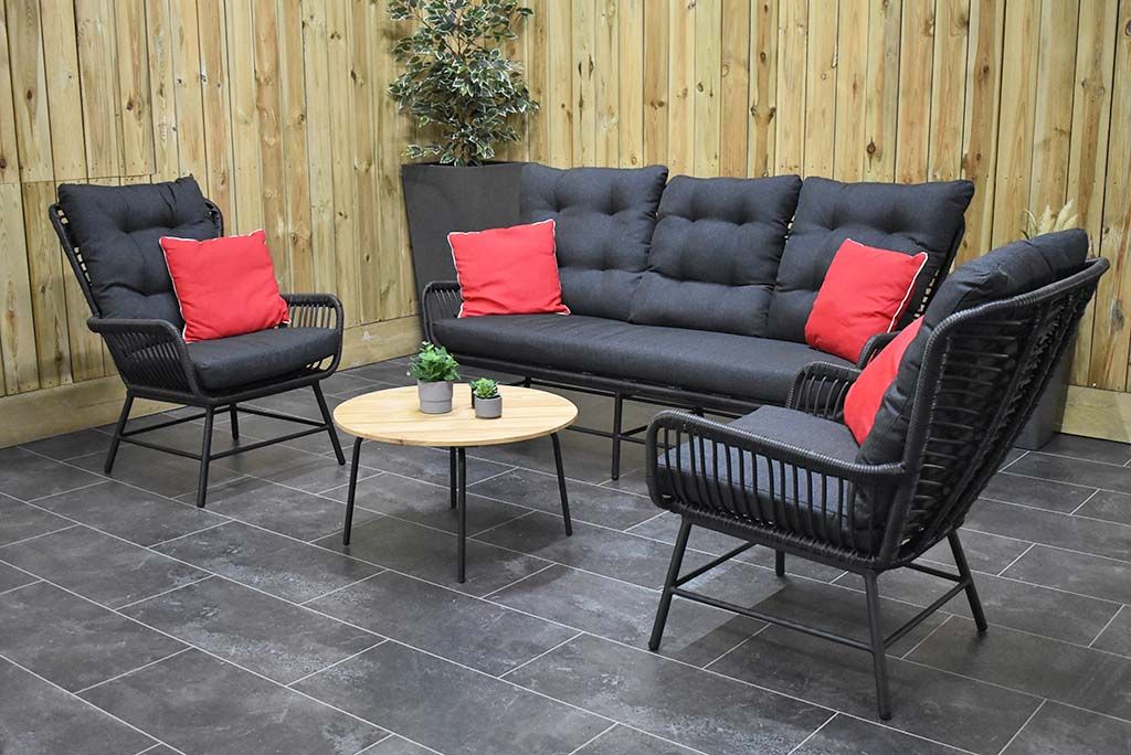 Carlton loungeset 3-zits Charcoal teak - vooraanzicht - Outnest