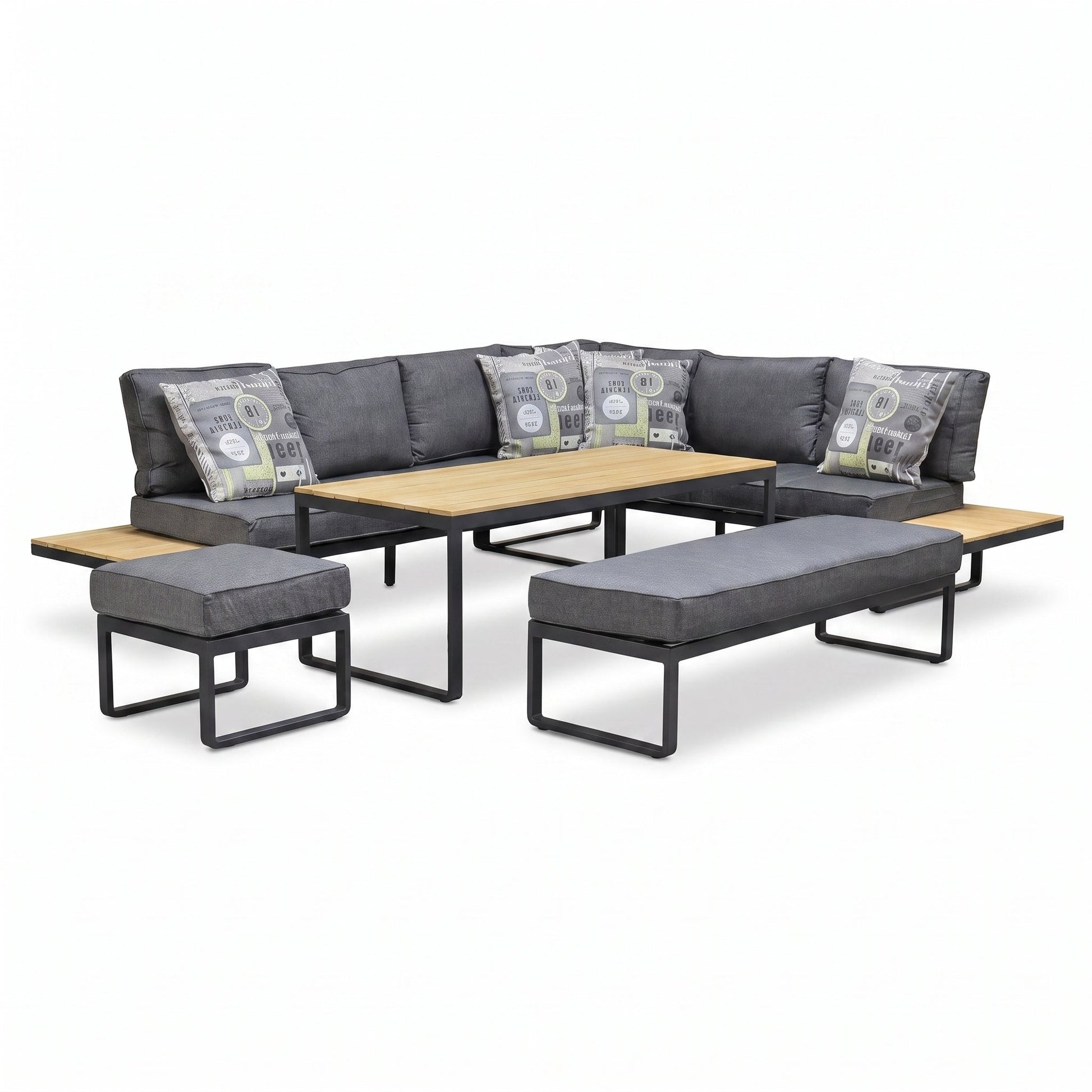 Dallas Hoek Loungeset - Dark Grey / Rechts in een sfeervolle tuin - Outnest tuinmeubelen
