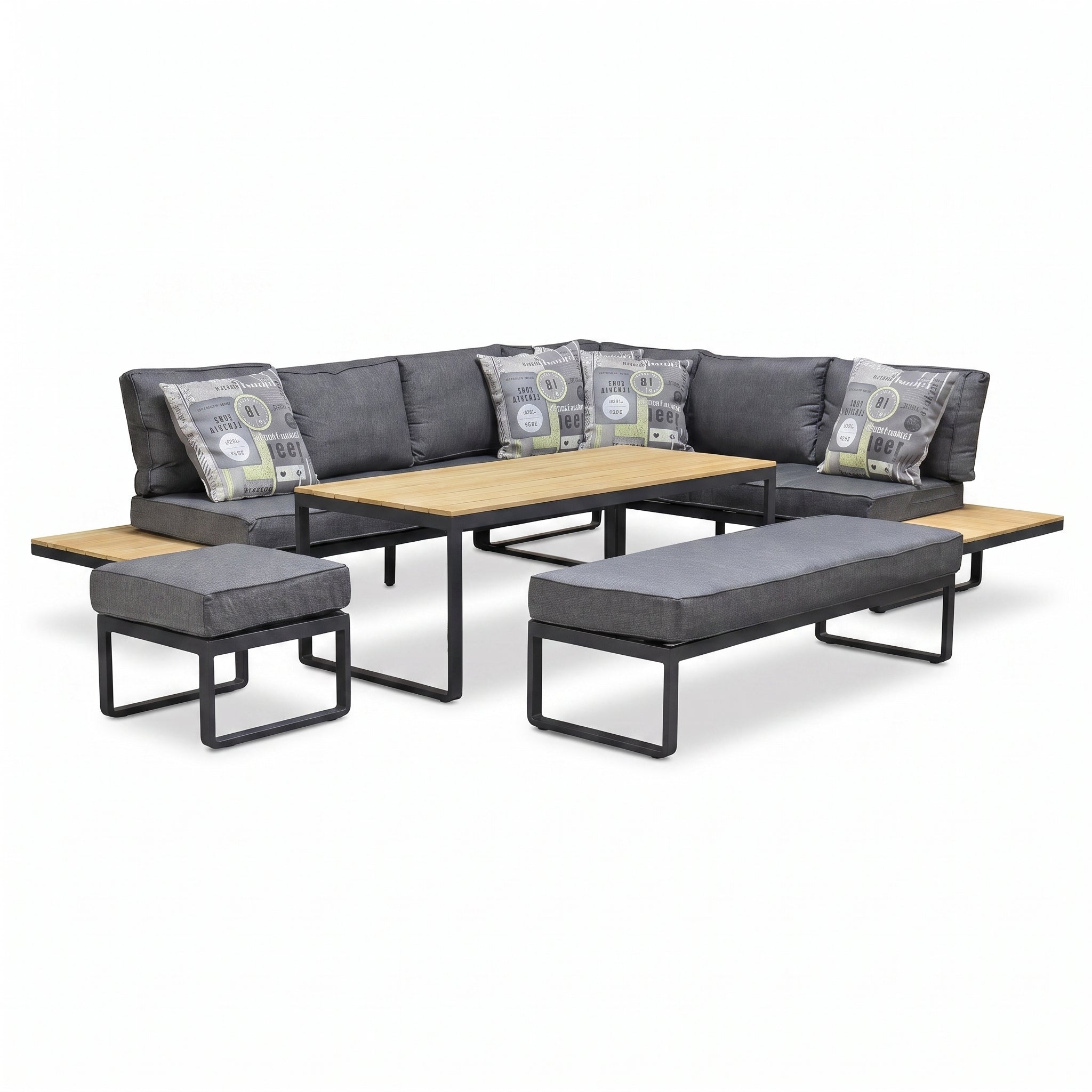 Dallas Hoek Loungeset - Dark Grey / Rechts in een sfeervolle tuin - Outnest tuinmeubelen