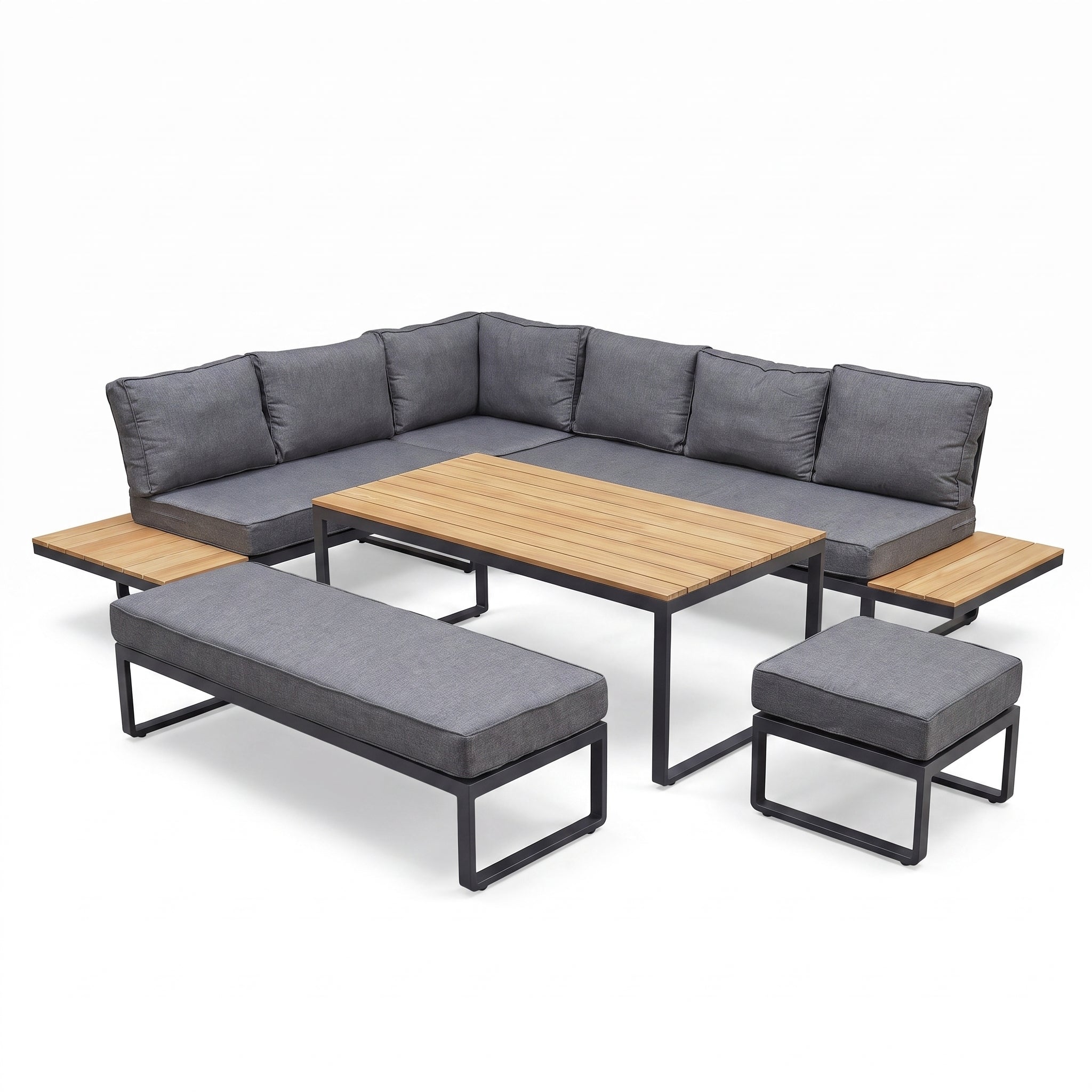 Dallas Hoek Loungeset - Dark Grey / Links in een sfeervolle tuin - Outnest tuinmeubelen