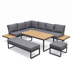 Dallas Hoek Loungeset - Dark Grey / Links in een sfeervolle tuin - Outnest tuinmeubelen