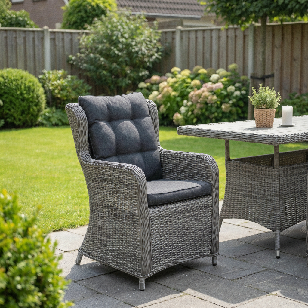 Delano Tuinstoel | Dining - Natural Grey in een sfeervolle tuin - Outnest tuinmeubelen