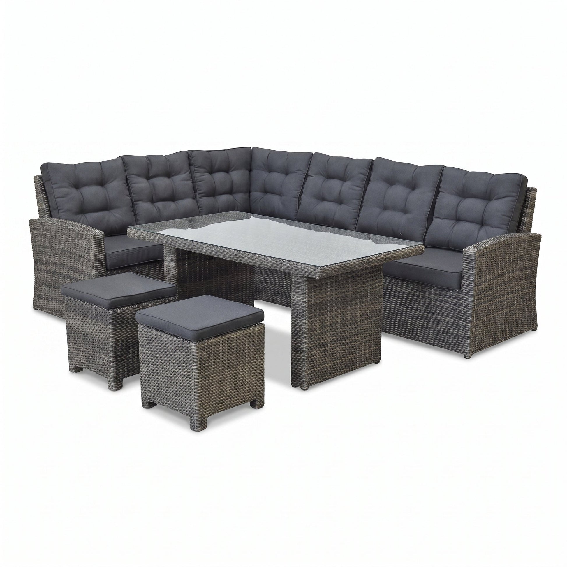 Denver Dining Loungeset - Glas / Kobo Grey in een sfeervolle tuin - Outnest tuinmeubelen