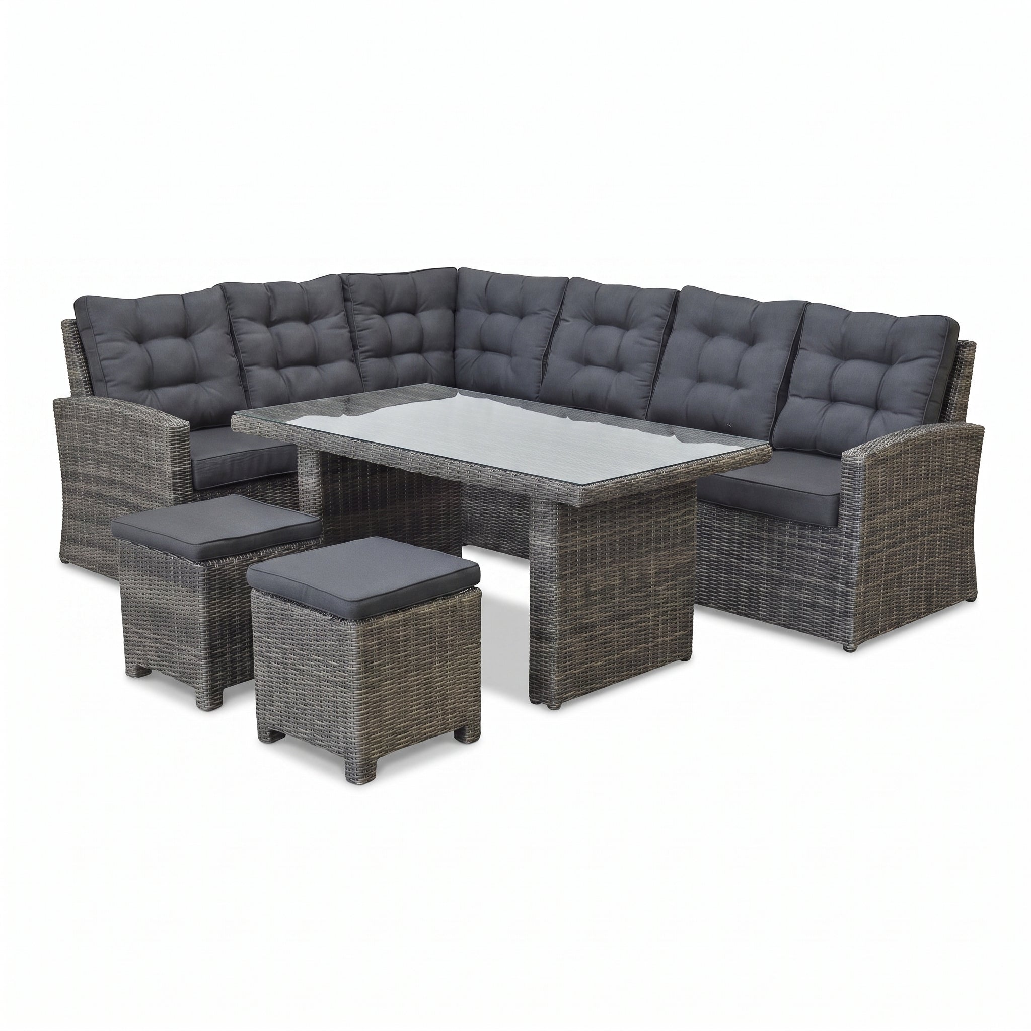 Denver Dining Loungeset - Glas / Kobo Grey in een sfeervolle tuin - Outnest tuinmeubelen