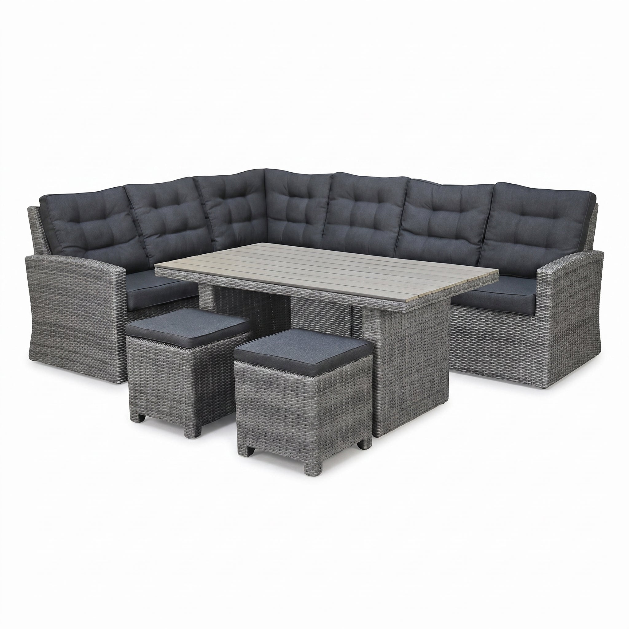 Denver Dining Loungeset - Natural Grey / Polywood in een sfeervolle tuin - Outnest tuinmeubelen