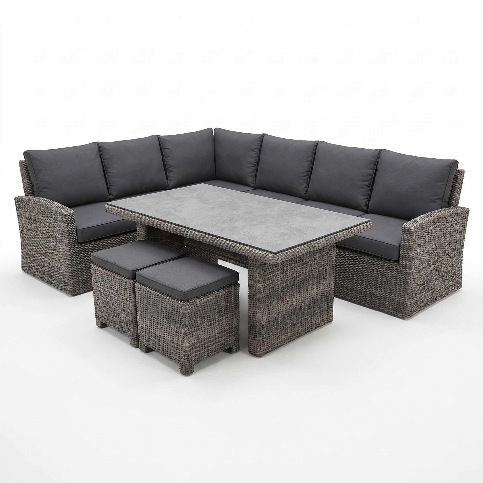 Denver Dining Loungeset - Spraystone / Kobo Grey in een sfeervolle tuin - Outnest tuinmeubelen