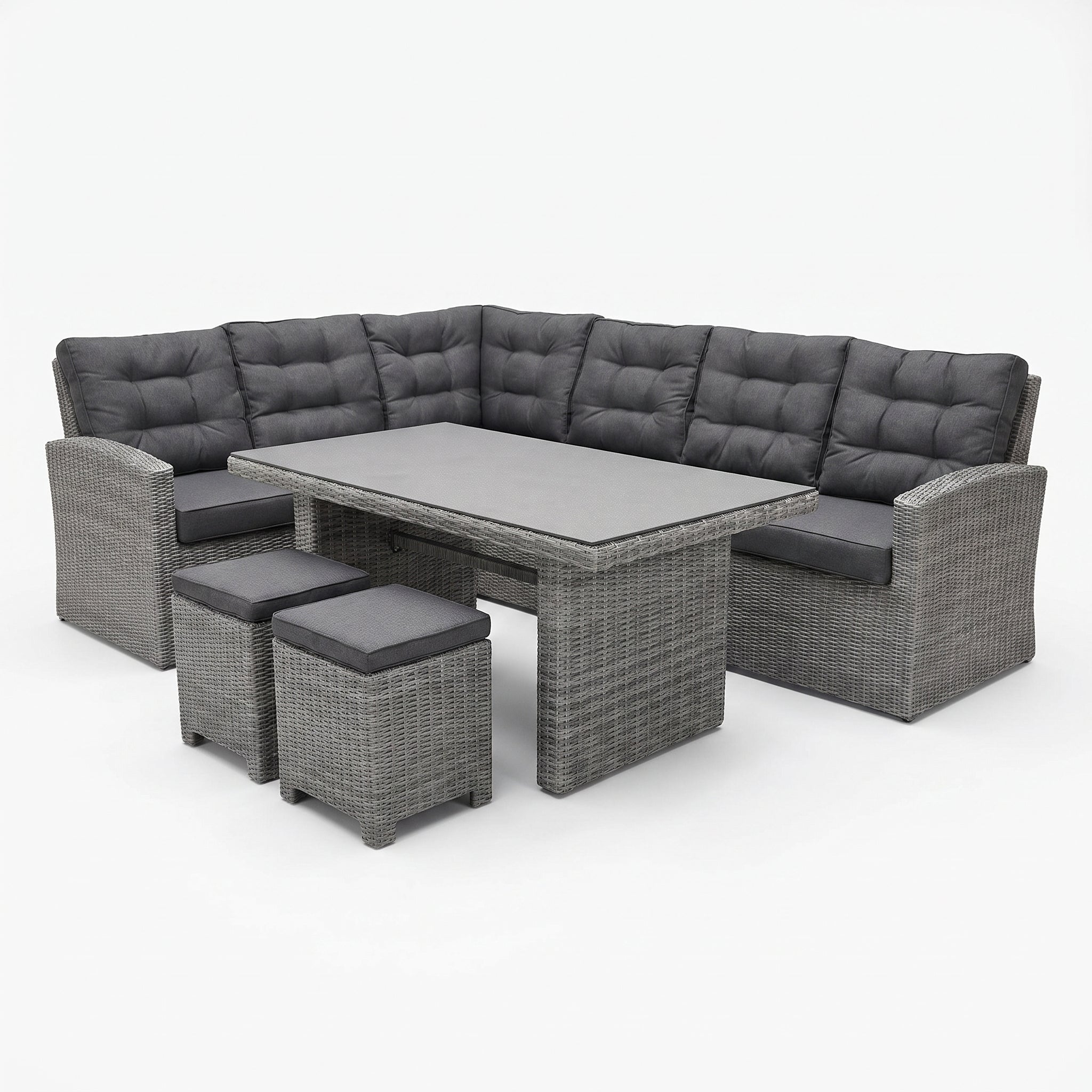 Denver Dining Loungeset - Spraystone / Natural Grey in een sfeervolle tuin - Outnest tuinmeubelen
