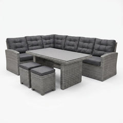 Denver Dining Loungeset - Spraystone / Natural Grey in een sfeervolle tuin - Outnest tuinmeubelen