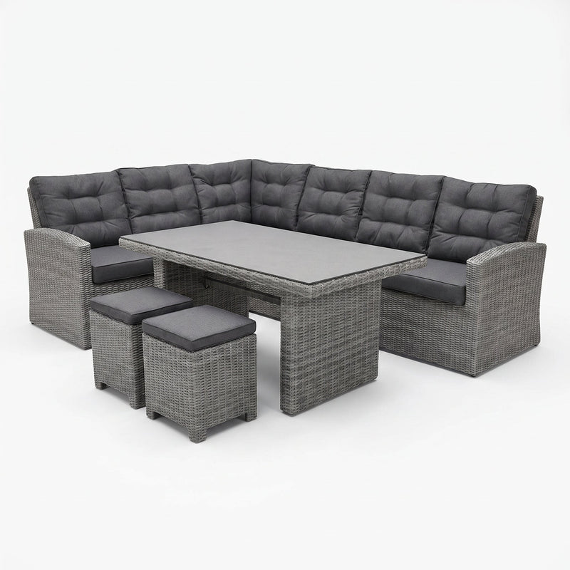 Denver Dining Loungeset - Spraystone / Natural Grey in een sfeervolle tuin - Outnest tuinmeubelen