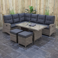 Florida Verstelbare Dining Loungeset Hoekbank - Kobo Grey / Hoge tafel in een sfeervolle tuin - Outnest tuinmeubelen