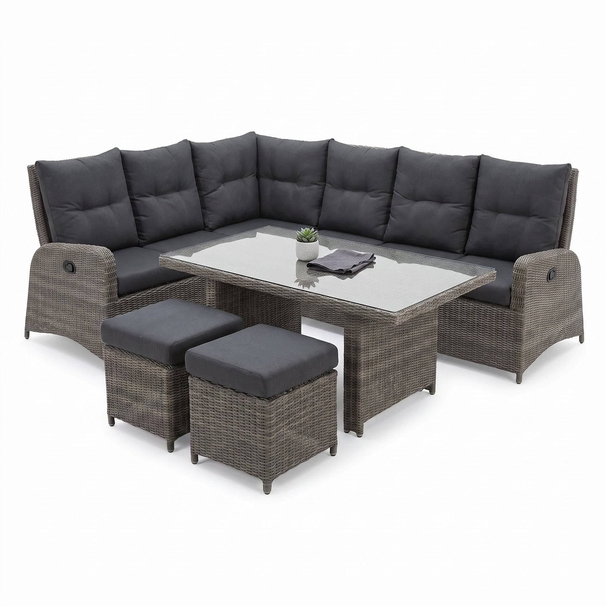 Florida Verstelbare Dining Loungeset Hoekbank - Kobo Grey / Hoge tafel in een sfeervolle tuin - Outnest tuinmeubelen