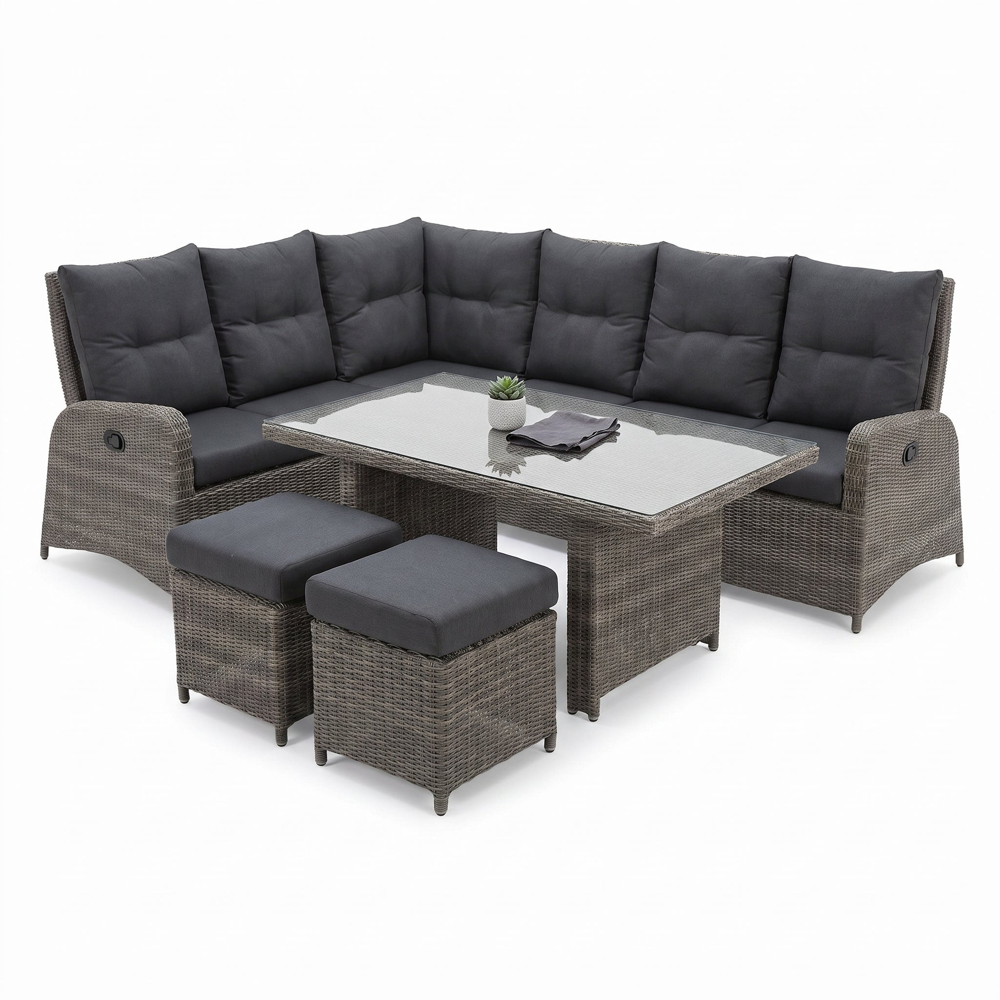 Florida Verstelbare Dining Loungeset Hoekbank - Kobo Grey / Hoge tafel in een sfeervolle tuin - Outnest tuinmeubelen