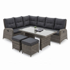 Florida Verstelbare Dining Loungeset Hoekbank - Kobo Grey / Hoge tafel in een sfeervolle tuin - Outnest tuinmeubelen