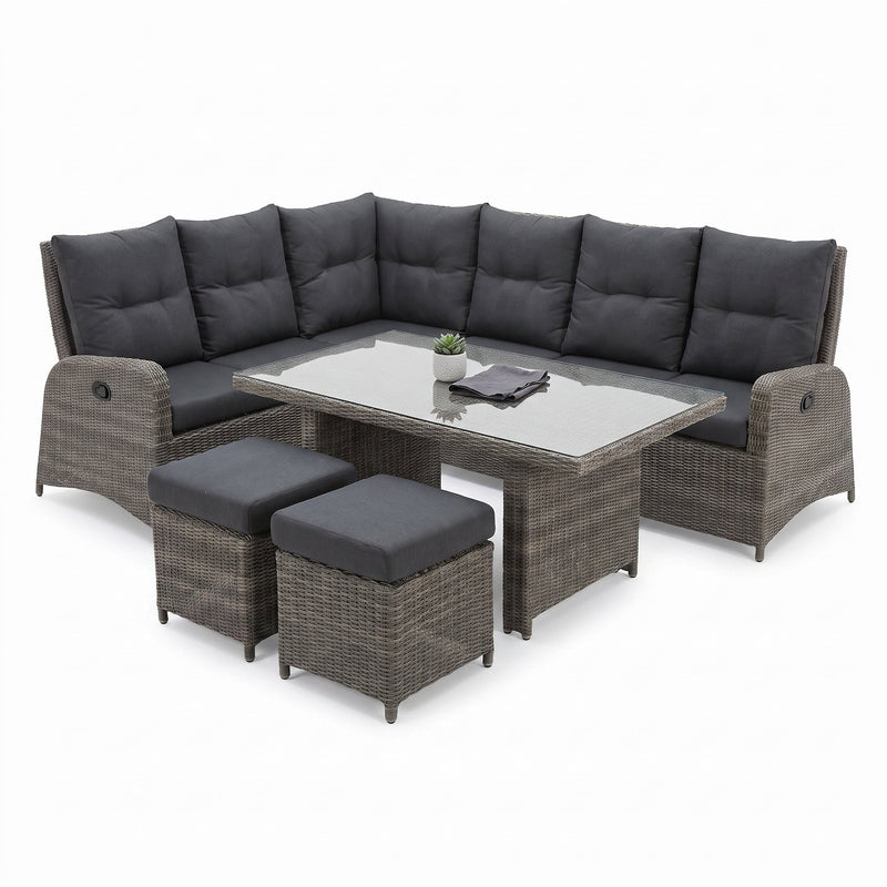 Florida Verstelbare Dining Loungeset Hoekbank - Kobo Grey / Hoge tafel in een sfeervolle tuin - Outnest tuinmeubelen