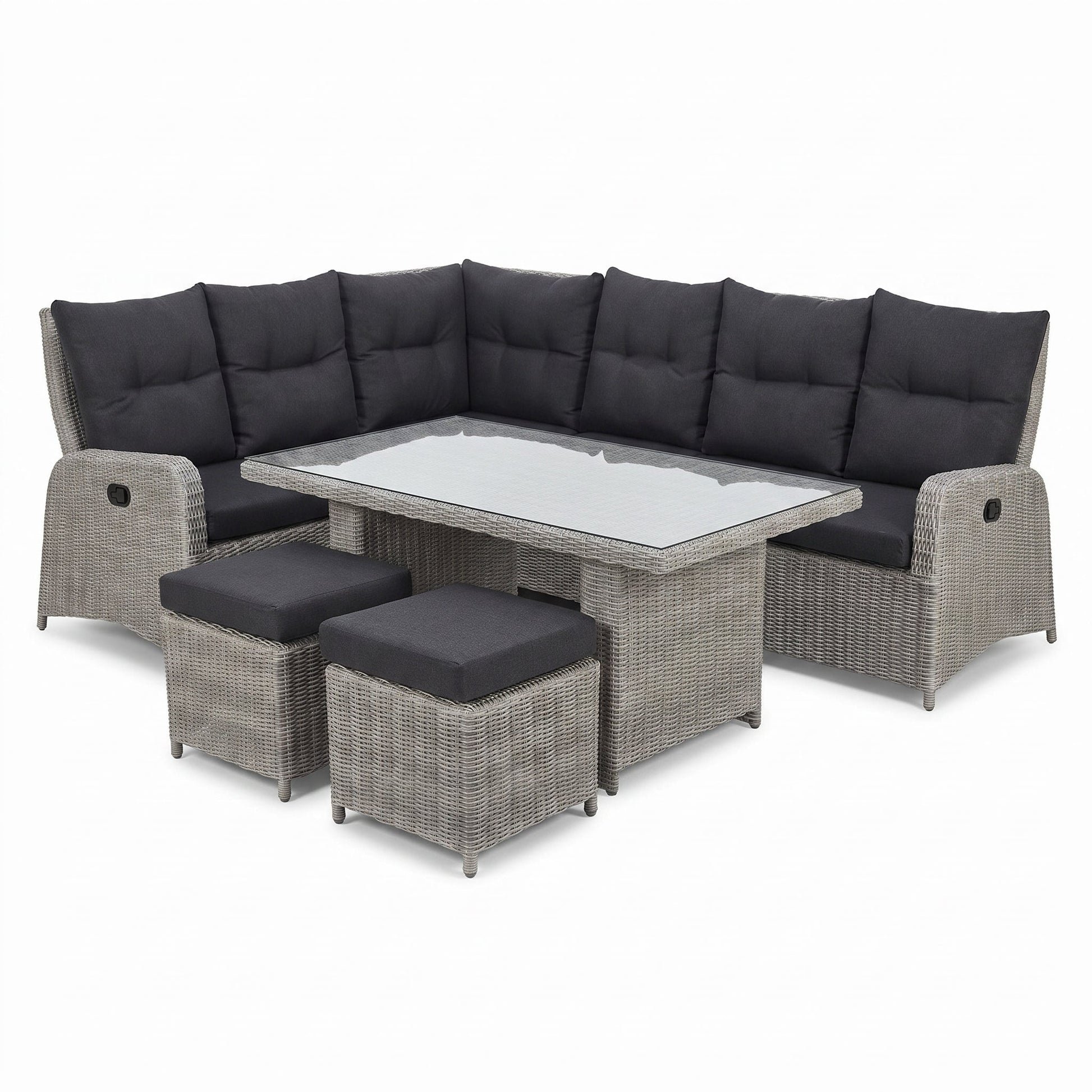 Florida Verstelbare Dining Loungeset Hoekbank - Light Kobo Grey / Hoge tafel in een sfeervolle tuin - Outnest tuinmeubelen