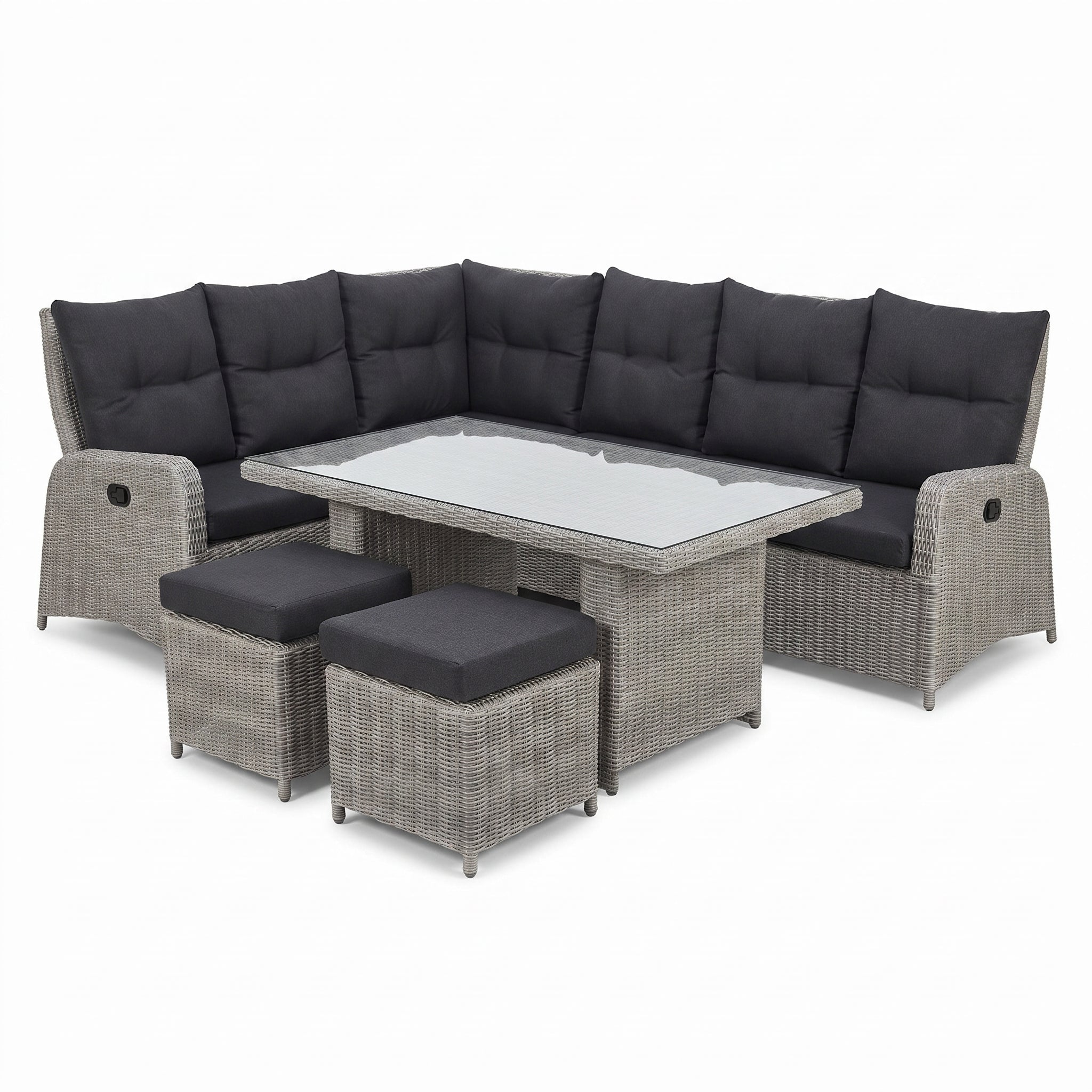 Florida Verstelbare Dining Loungeset Hoekbank - Light Kobo Grey / Hoge tafel in een sfeervolle tuin - Outnest tuinmeubelen